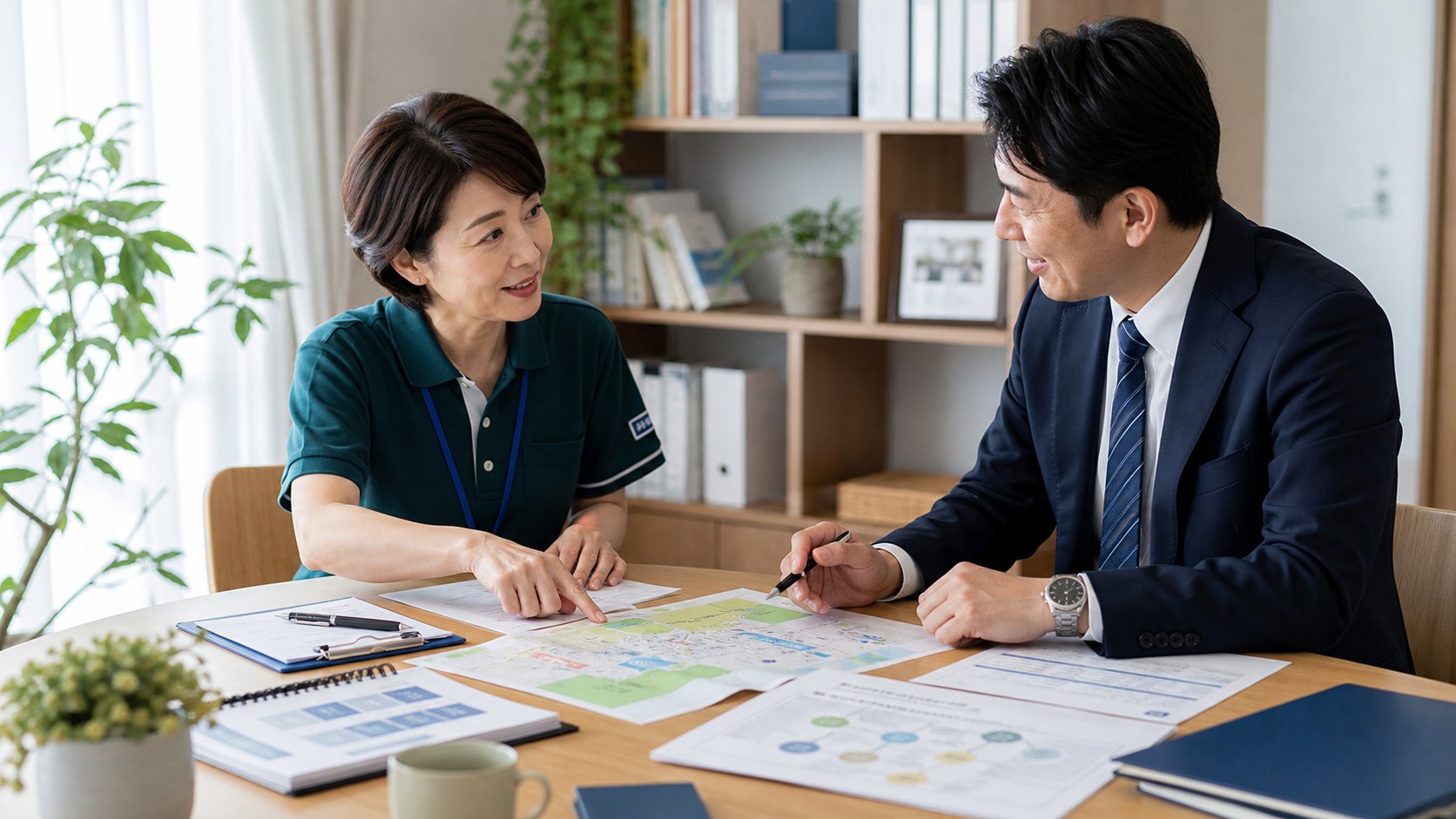 訪問看護ステーションの地域連携とエリア引継ぎを確認するイメージ