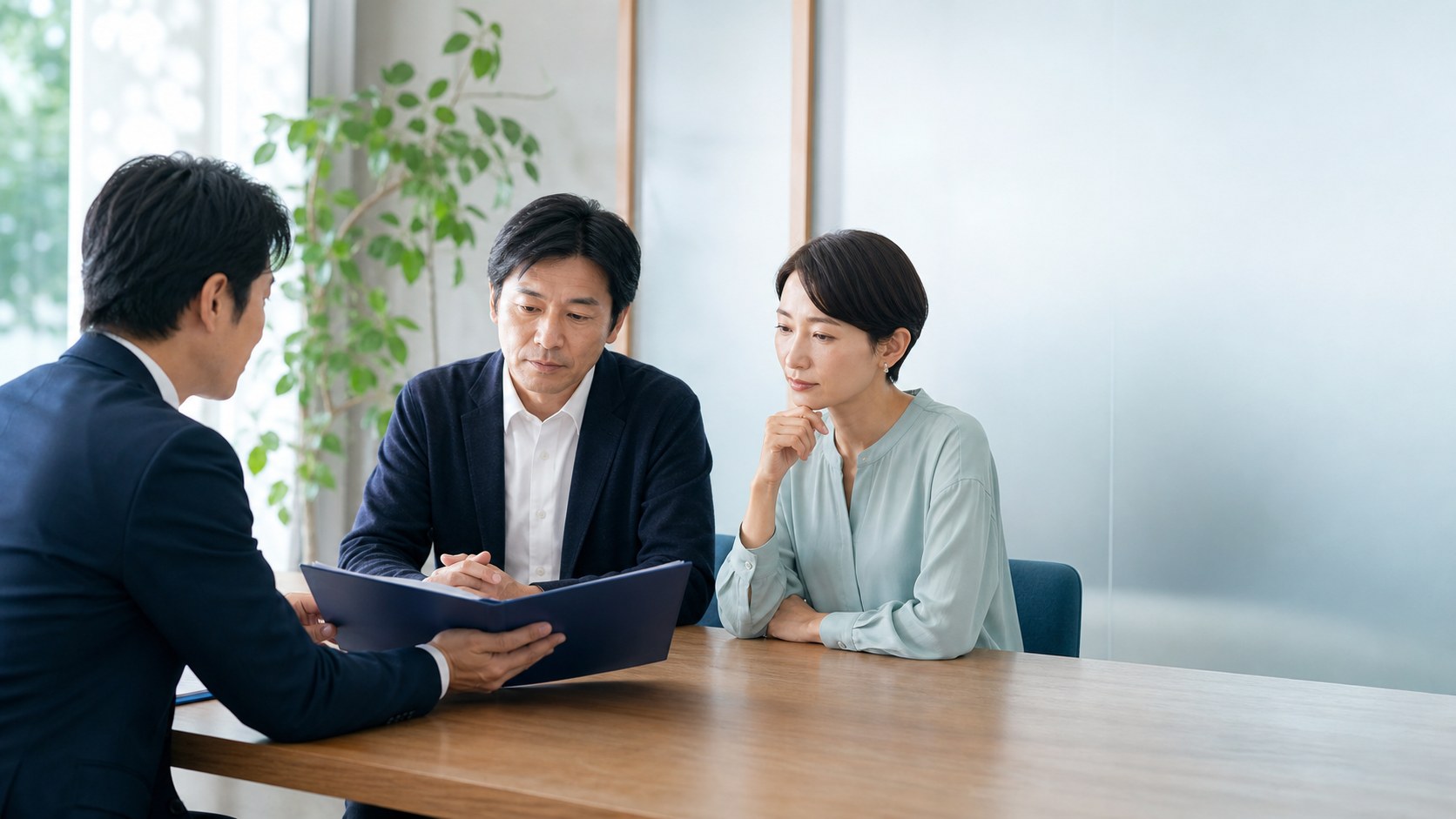 訪問看護ステーションの譲渡相談で経営者とM&A担当者が資料を確認している様子